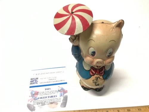1939 Marx Wind-Up Tin Porky Pig 8"  Tin Litho Mint Shape!