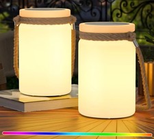 Solar Table Lamp Lantern LED Outdoor Cordless RGB Warm White Dimmable, 2 Pack