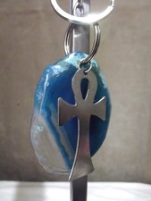 Vintage ręcznie robiony / upcyklingowany / ankh / i stopione turkusowe szkło / torba / torebka charm brelok