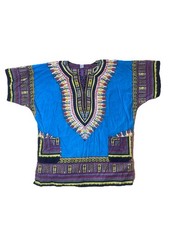 Unbranded African Dashiki Shirt Blue Multi Color Tribal Print V-Neck Tunic Top