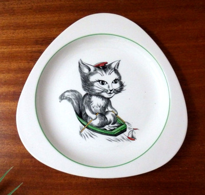 50er Jahre Spode Copeland Cutie Kätzchen im Ruderboot Teller
