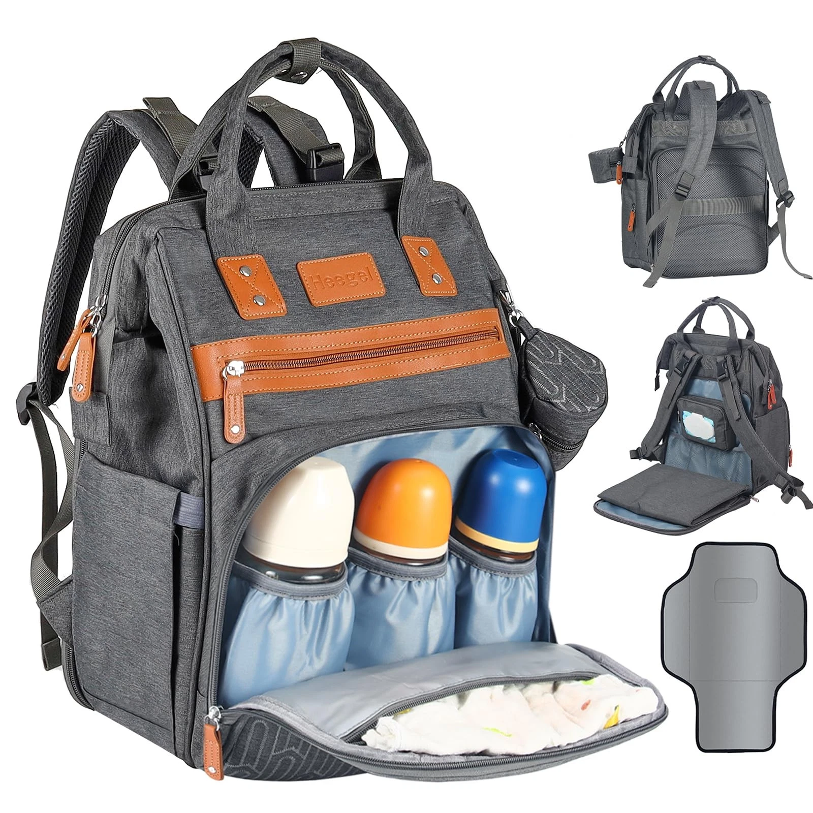 Heegel Diaper Backpack with Changing Pad Baby Diaper Bag for Mom Dad Multipurpos