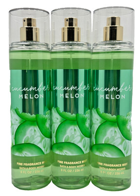 NEW Bath & Body Works Lot of 3 Bottles Cucumber Melon Fragrance Mist Spray 8 oz