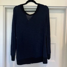 Pleione Women Size XL Made in USA Black/Blue Back Zipper Lightweight Knit Sweat