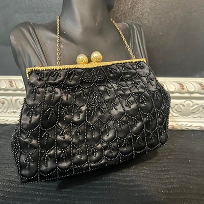 Vintage french made black beaded evening