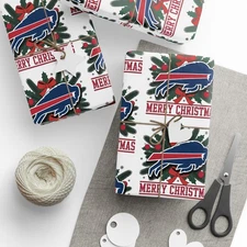 Bills Football Merry Christmas Sports Gift Wrap, Holiday Present Buffalo NFL