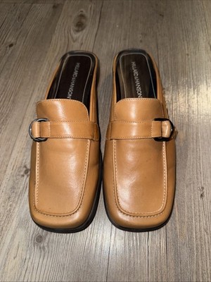 Hillard & Hanson Womens Tan Leather Loafers Slip On Comfort Flats Size 9.5 9 1/2
