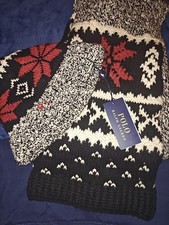 Ralph Lauren Polo Men's Holiday Beanie Hat And Scarf Set  Black Red And Cream