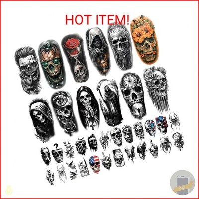 77 Sheets Skeleton Skull Temporary Tattoo for Women Men, 17 Sheets Half Arm Larg