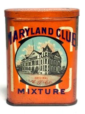 Nice Old Tin Litho Empty Maryland Club Brand Vertical Pocket Tobacco Tin Can