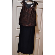 R M Richards Bronze Metallic Black Evening Gown 16W