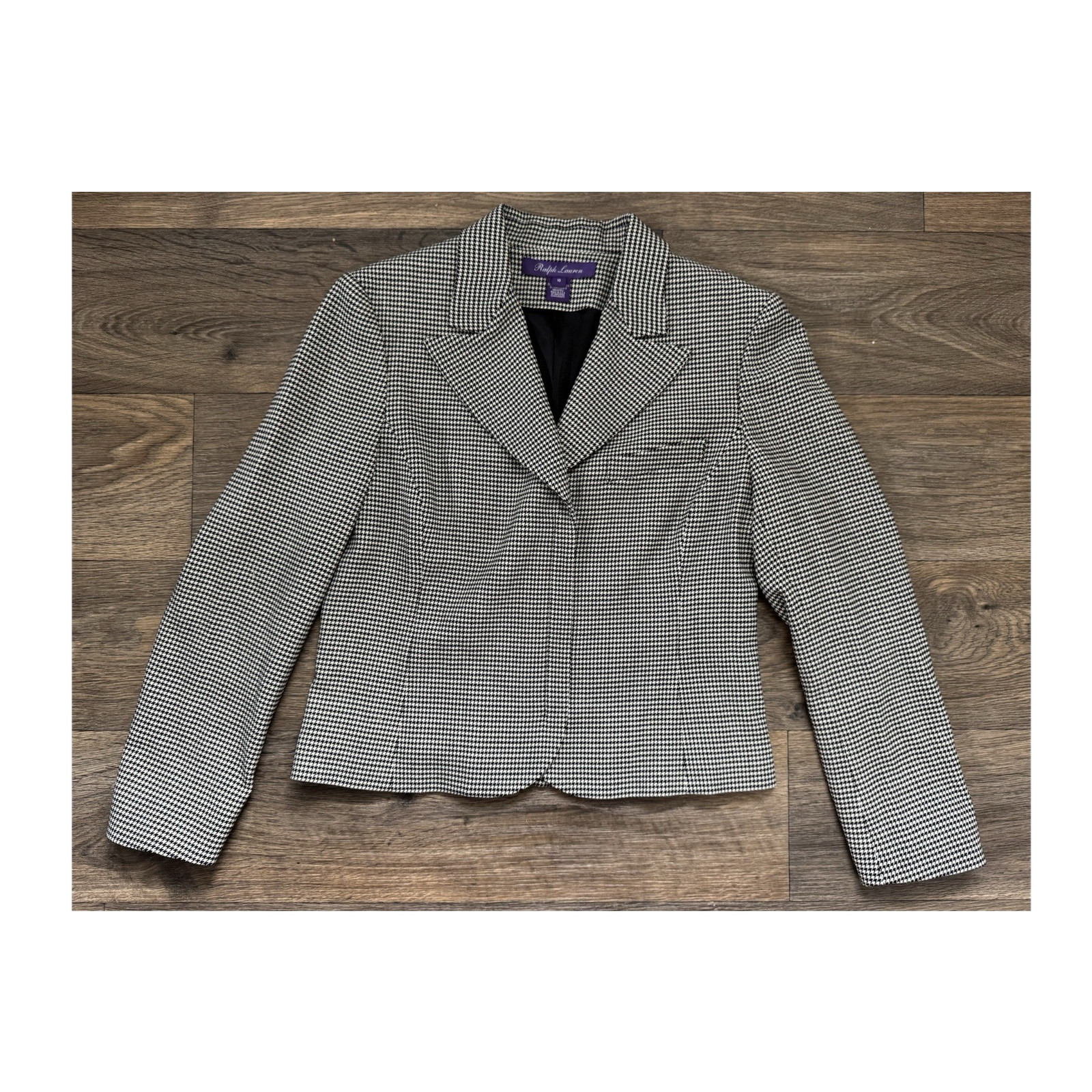 RALPH LAUREN $1690 Purple Label Wool Houndstooth Silk Lining Zip Blazer USA 10 image 2