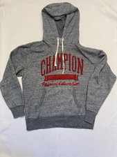CHAMPION Gray/Red Cotton PHYSICAL EDUCATION HOODIE Embroidered Retro Sz M