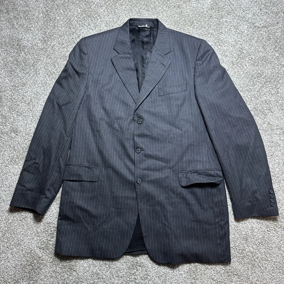 Saville Row Gold Men's Charcoal Wool Suit 44 Jacket 40x35 Pants 2-Piece Striped - Image 2 of 4