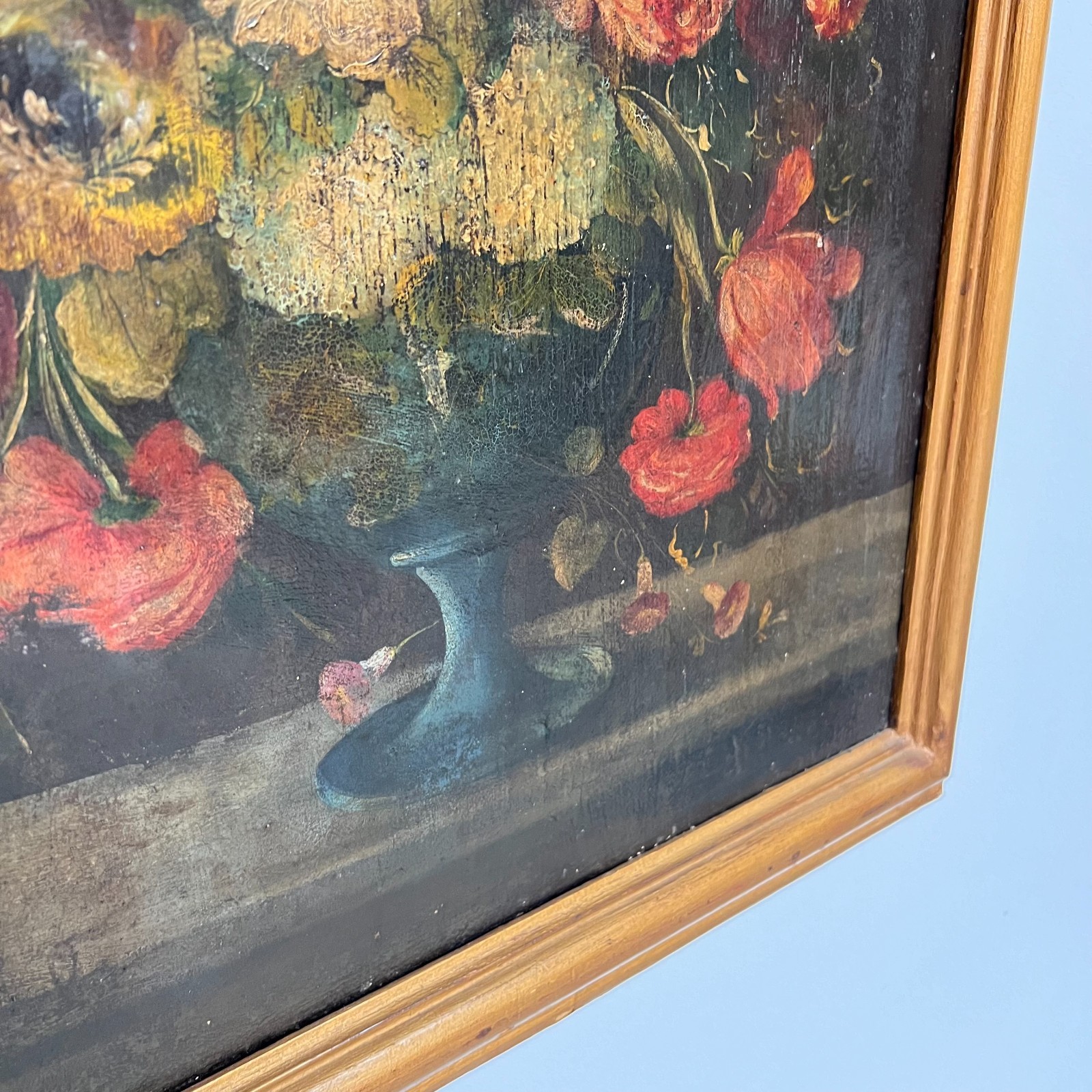 Painting, oil on canvas, pair of large still lifes flowers 18th century