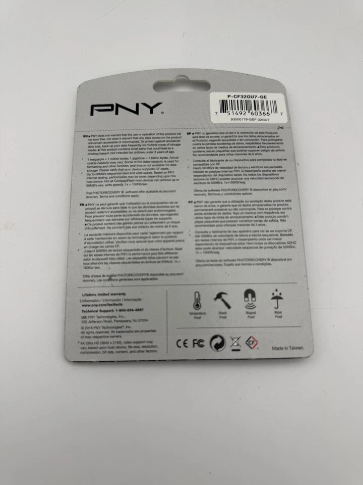 New Sealed PNY 32gb High Performance Compact Flash Card P-cf32gu7-ge 4K UDMA 7 - Image 4 of 4