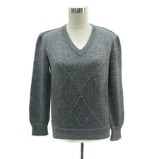 Valentino Garavani Knit Sweater V Neck Wool 42 XL Gray Rhinestones HO45 GY61 Lad
