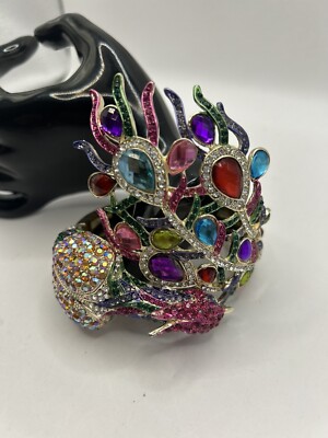NWT Natasha Statement Rhinestone Bracelet Peacock 3D Cocktail Clamp Crystals