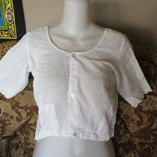 WHITE Chikankari Choli OLD Thin BLOUSE For SARI Skirt Pants TOP 34" Bust SIZE