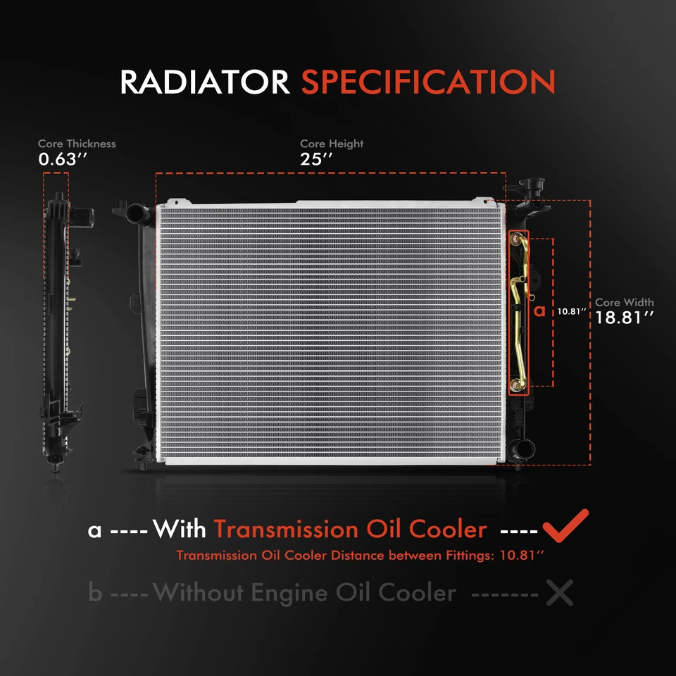 Radiador con enfriador de aceite para Hyundai Genesis 2009-2011 2012 V8 4,6 L transmisión automática Foto 2 de 4