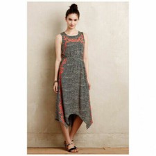 RARE Anthropologie Vanessa Virginia Embroidered Maxi Dress Long Boho Hippie S M