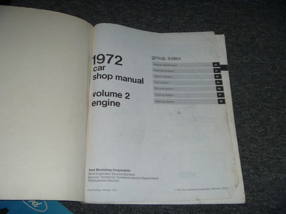 Mercury Colony Park Capri Cougar Marquis 1972 manual de reparación del motor   Foto 2 de 2