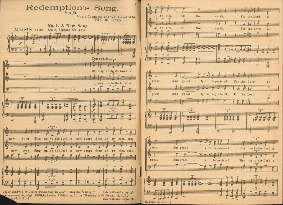 Holton Redemption's Song Easter Choir Cantata Sheet Music SAB Piano 1936 Lorenz - Image 2 of 4