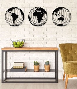 Three Metal World Map Globes Metal Wall Art Home Office Living