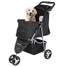 Foldable Pet Puppies Stroller for Cats and Dogs, 3 Wheels Travel Pet Carrier W/W