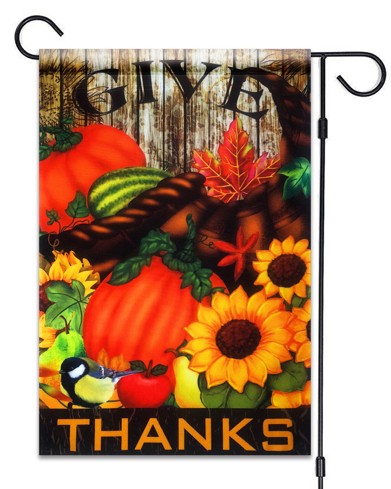 Give Thanks Pumpkin Sunflower Bird Garden Flag 12