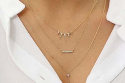Diamant Hals Kette Collier 9 Brillanten 0,09 ct Karat VS 14K 585 Gold Pave Bar