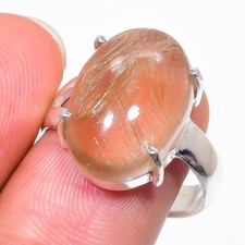 Rutilated Quartz Gemstone Handmade 925 Sterling Silver Jewelry Ring Size 9 US 