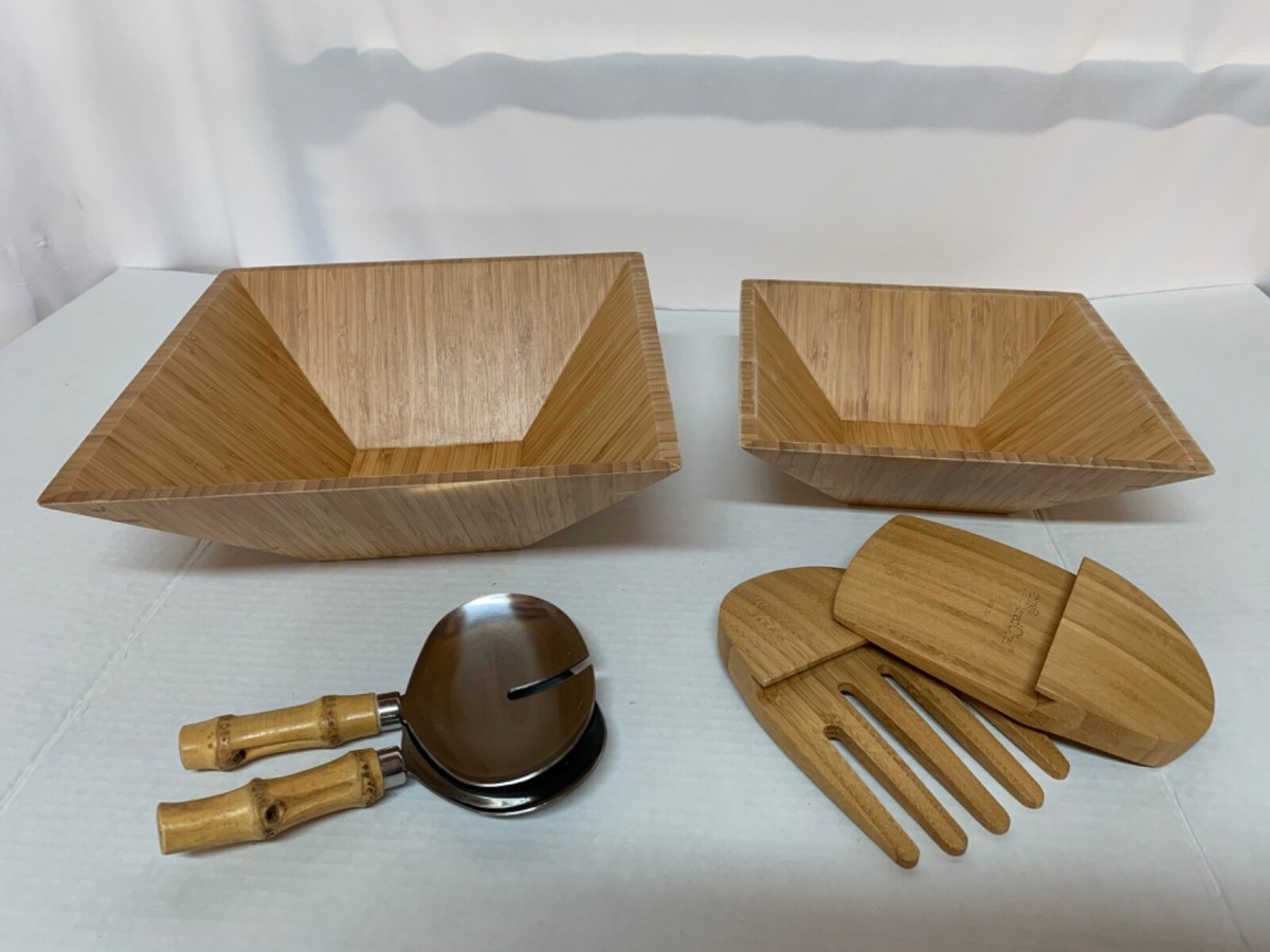 Pampered Chef Bamboo Wood Salad Bowls/Serving Spoons and Wood Claws