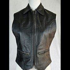 Vintage Liberty Leather Full Zip Collared Biker Motorcycle Vest Size Small