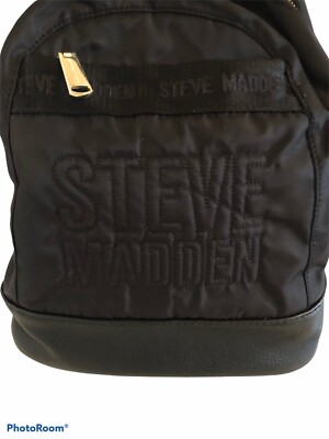 Steve Madden Backpack Black Quilted Logo Adjustable Straps 