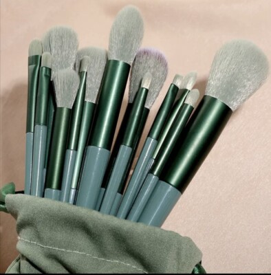 13 Piece Professional Makeup Brush Set. Green/Teal Colors 