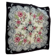 Vintage Womens Handkerchief White Square Floral Woven 11.5 Inches Lightweight