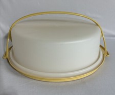 Vintage Harvest Gold Tupperware Round Cake Pie Carrier With Lid Handle 719-2