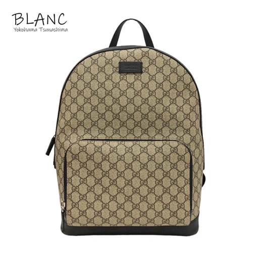 Gucci Gg Supreme Sac à Dos Cuir Beige Noir 406370 Yokohama Blanc