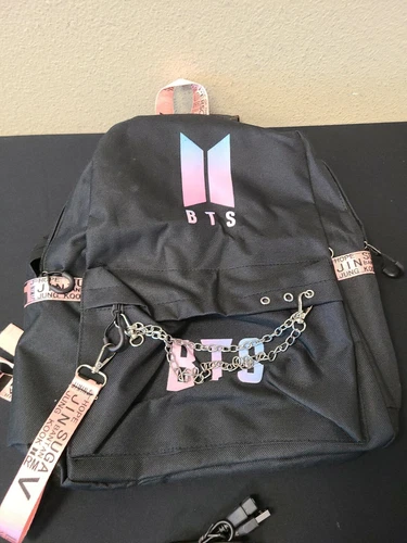 Mochila escolar BTS bolsa para libros con 2 bolsas y cable USB con BTS gratis 