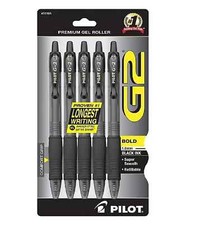 Premium Gel Roller Pens Bold Point 1 mm Pack of 5 Black