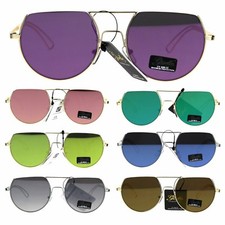 Giselle Flat Top Designer Fashion Womens Metal Rim Round Sunglasses