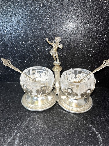 Vintage Echt Bleikristall clear crystal Gepresset Open Salt and Pepper 2 Spoons