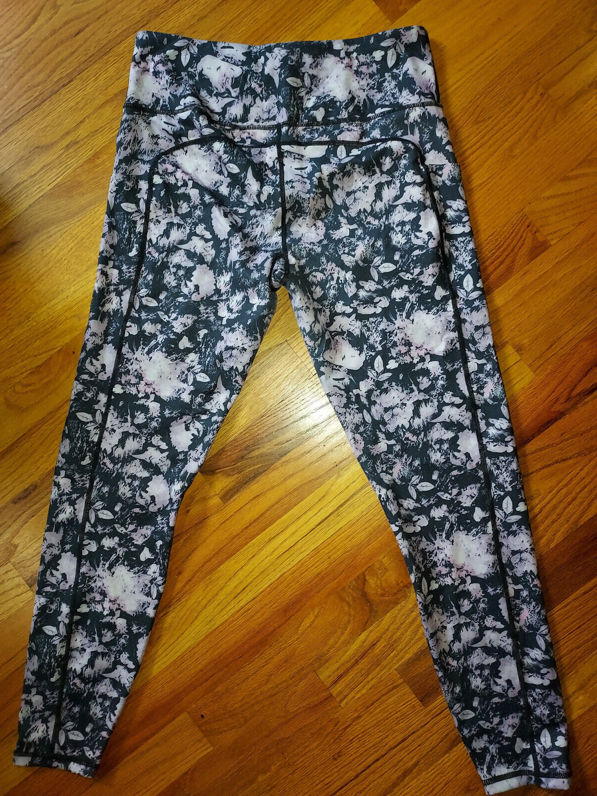 Ouges Floral Leggings Womens Black Lavender Stret… - image 3
