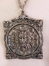 Striking Dionysus God of Wine & Vineyards Silvertn Fleur de Lis Square Necklace