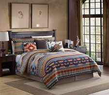 Beige Blue Red Southwestern Navajo 7pc Comforter Set Queen Size Bedding Set NEW