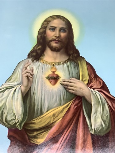 1950's Original Calendar Salesman Sample No. 8321 Sacred Heart Of Jesus litho - Picture 2 of 9