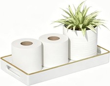 White Rectangular Bathroom Vanity Tray 14 Inch Countertop Storage Organizer