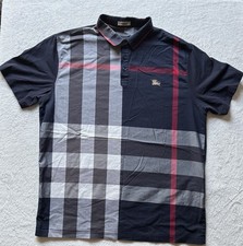 Burberry London Nova Check Polo Shirt Men  s 2XL Navy Blue Made in Italy