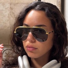 Louis Vuitton Aviator Sunglasses Gold Frame Black Tinted Lens Women